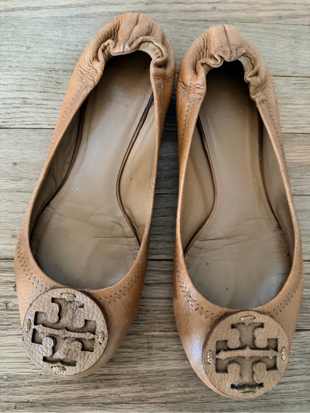 Tory Burch Tan Leather Logo Ballet Flats